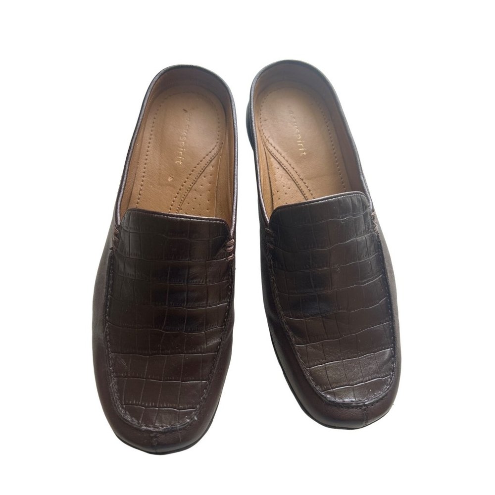 Easy Spirit, Leather, Brown Croc Pattern Mules, Size 8.5 M
